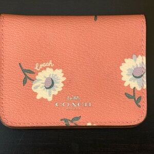 Coach Floral Leather ID Card Holder/ Mini Wallet Keychain - Excellent Condition
